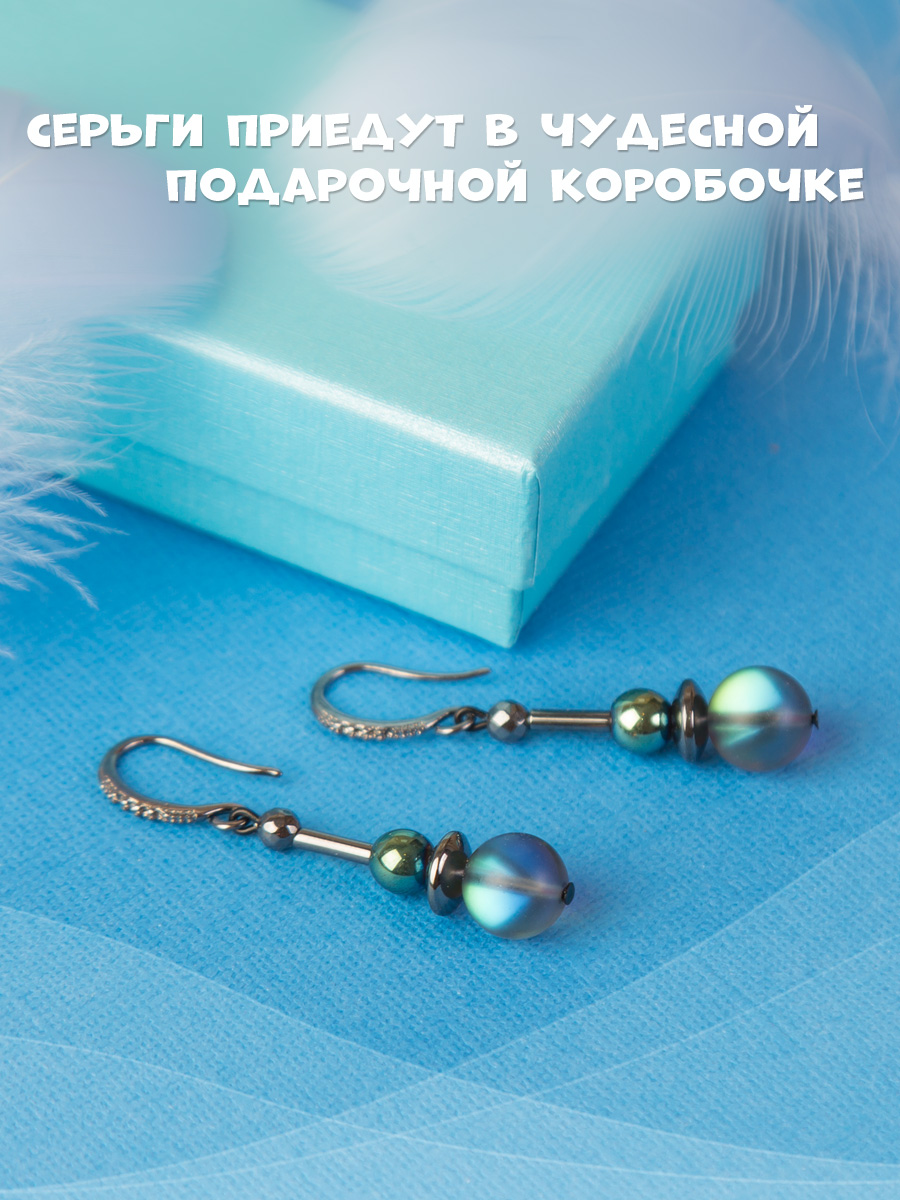 Серьги Iren из гематита и имитации опала
